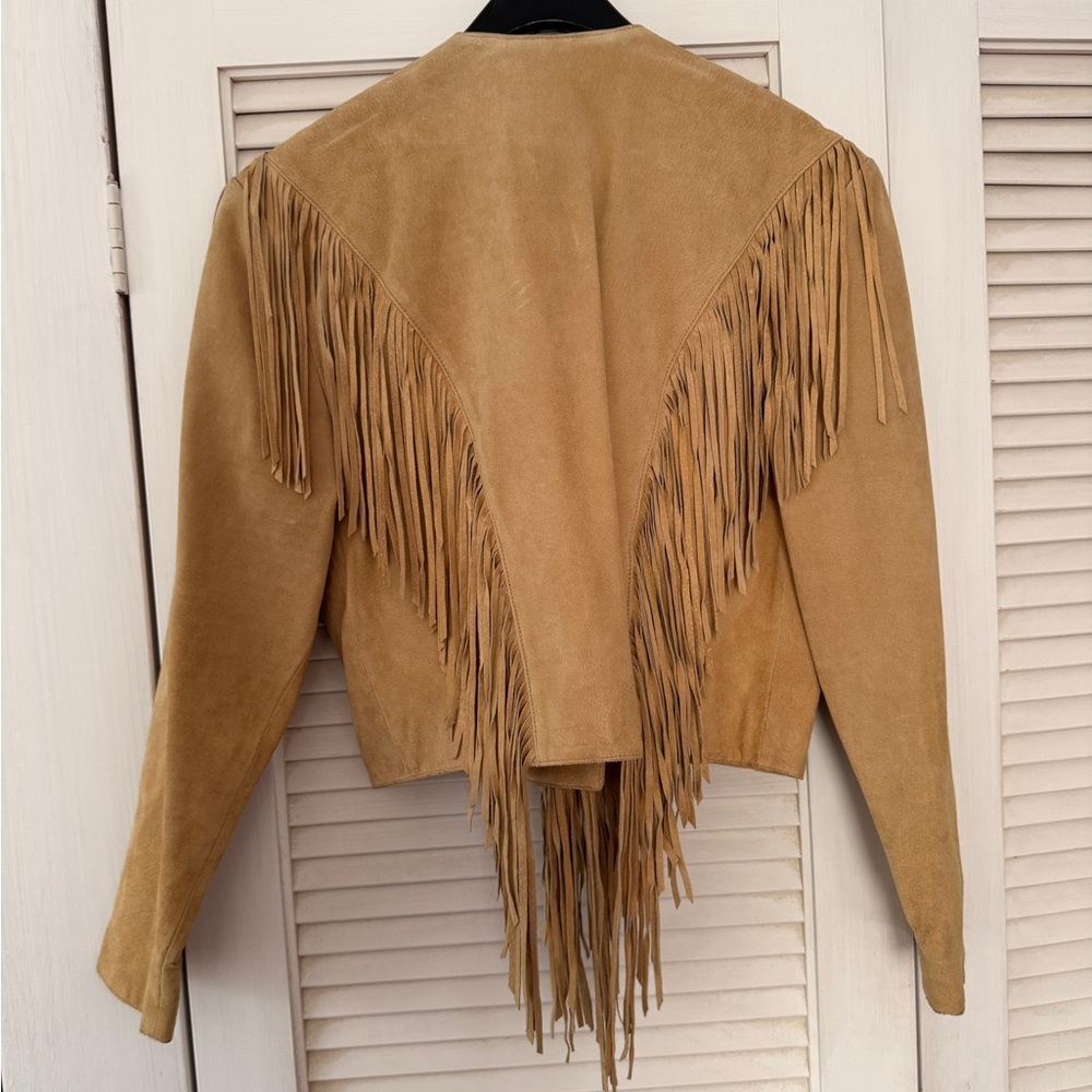 Real Leather Vintage Scully Camel Fringe Jacket - Picture 2 of 6